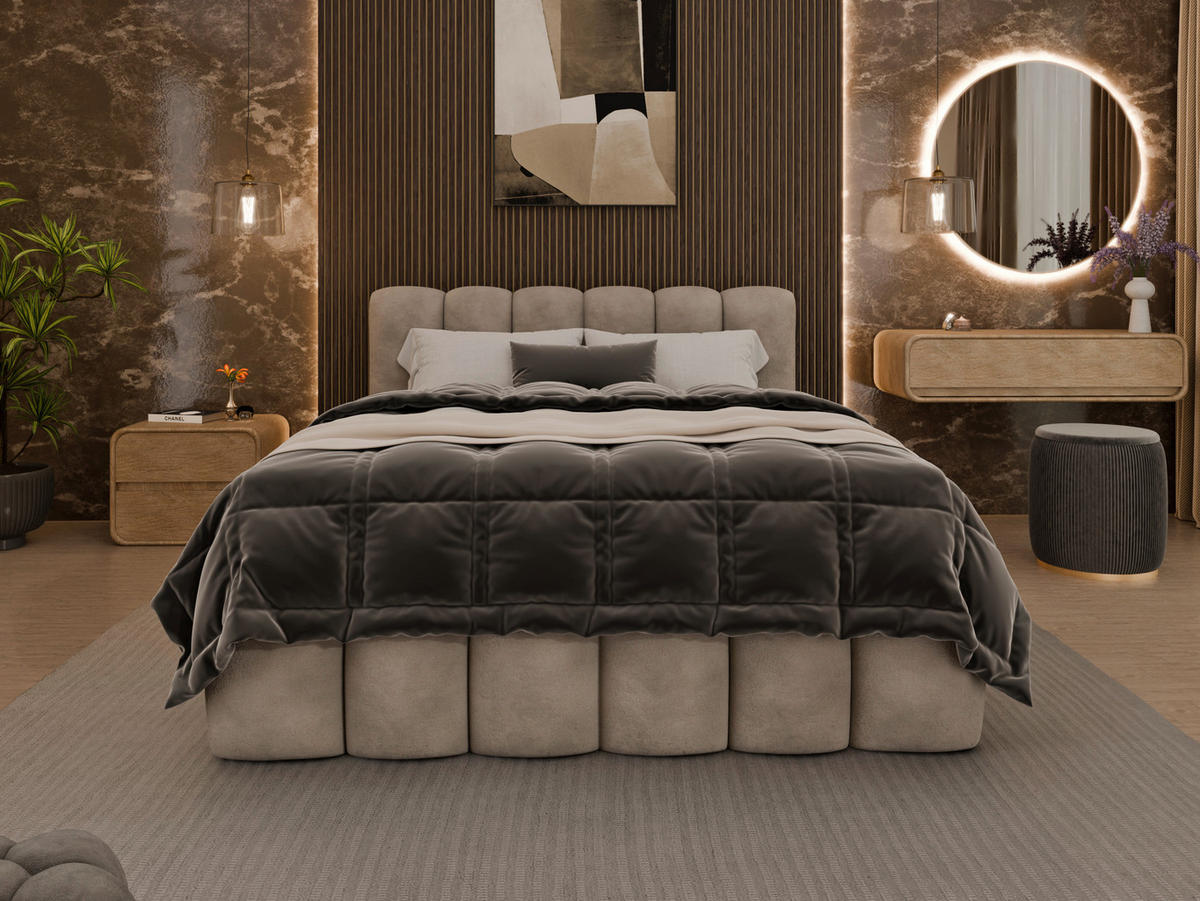 POLSTERBETT Lattenrost, Bettkasten 140/200 cm  in Beige  - Birkefarben/Beige, Trend, Holz/Kunststoff (140/200cm) - Esposa