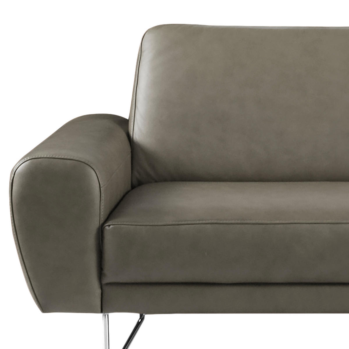 3-SITZER-SOFA Echtleder Grau  - Chromfarben/Grau, Design, Leder/Metall (207/85/92cm) - Livetastic