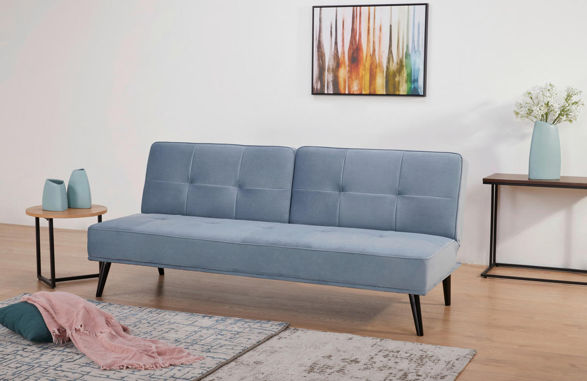 SCHLAFSOFA  in Samt Hellblau  - Schwarz/Hellblau, Trend, Holz/Textil (191/81/81cm) - Ti'me