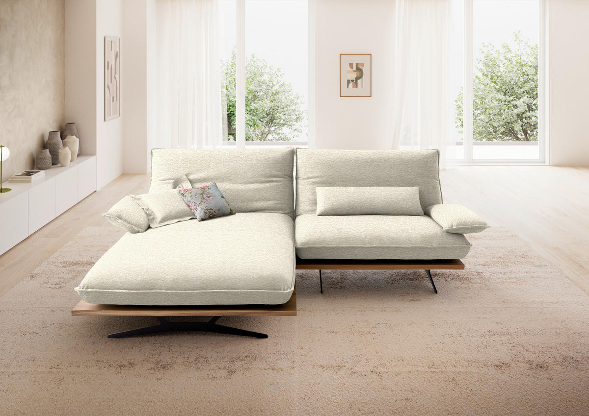 ECKSOFA Chenille, Flachgewebe Beige, Wildeiche  - Wildeiche/Beige, Design, Holz/Textil (161/284cm) - Koinor