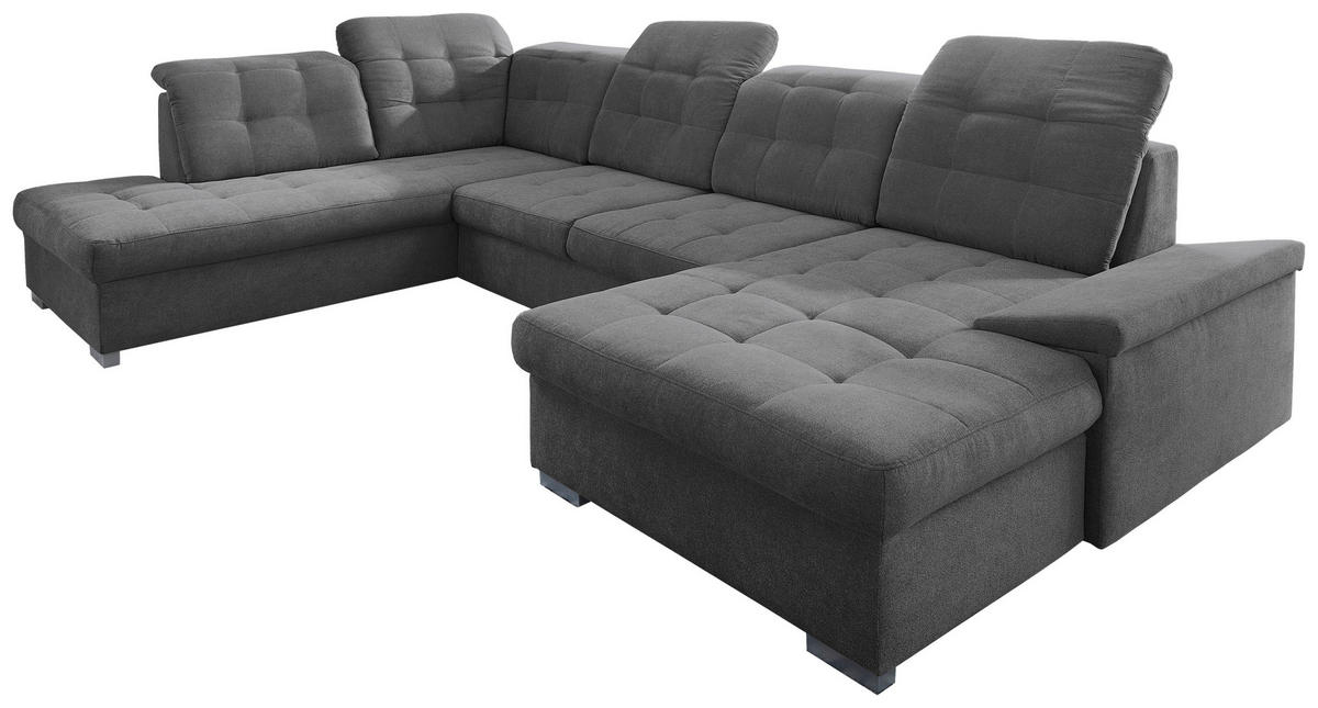 WOHNLANDSCHAFT Mikrofaser Anthrazit  - Chromfarben/Anthrazit, Design, Kunststoff/Textil (212/330/169cm) - Livetastic