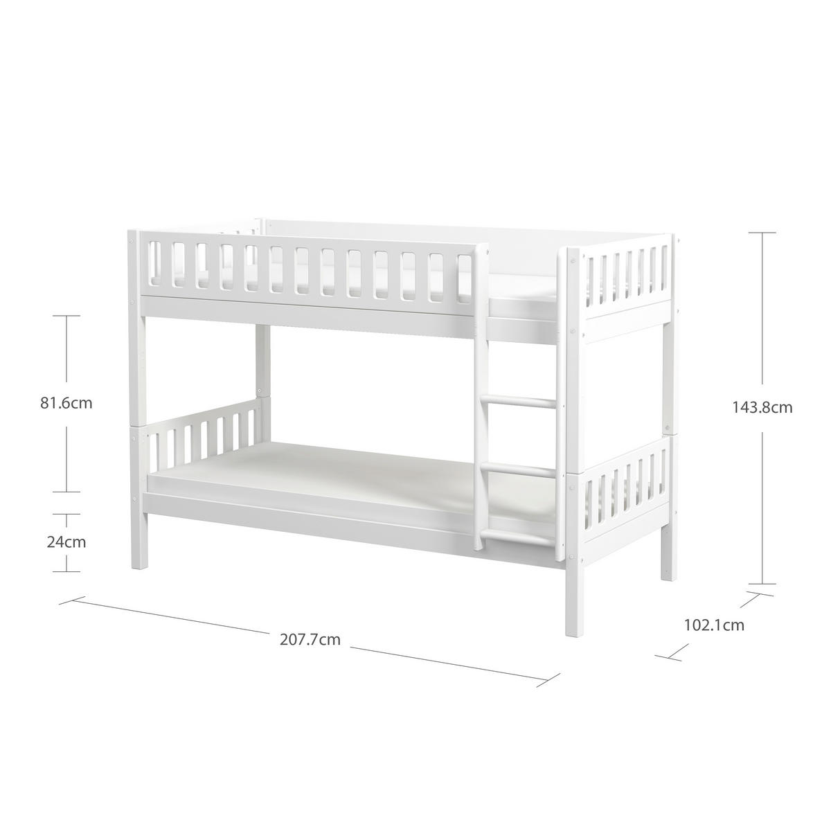 ETAGENBETT 90/200 cm,  in Absturzsicherung, Leiter, Lattenrost, Rollroste  - Weiß, MODERN, Holz (90/200cm) - Chameo