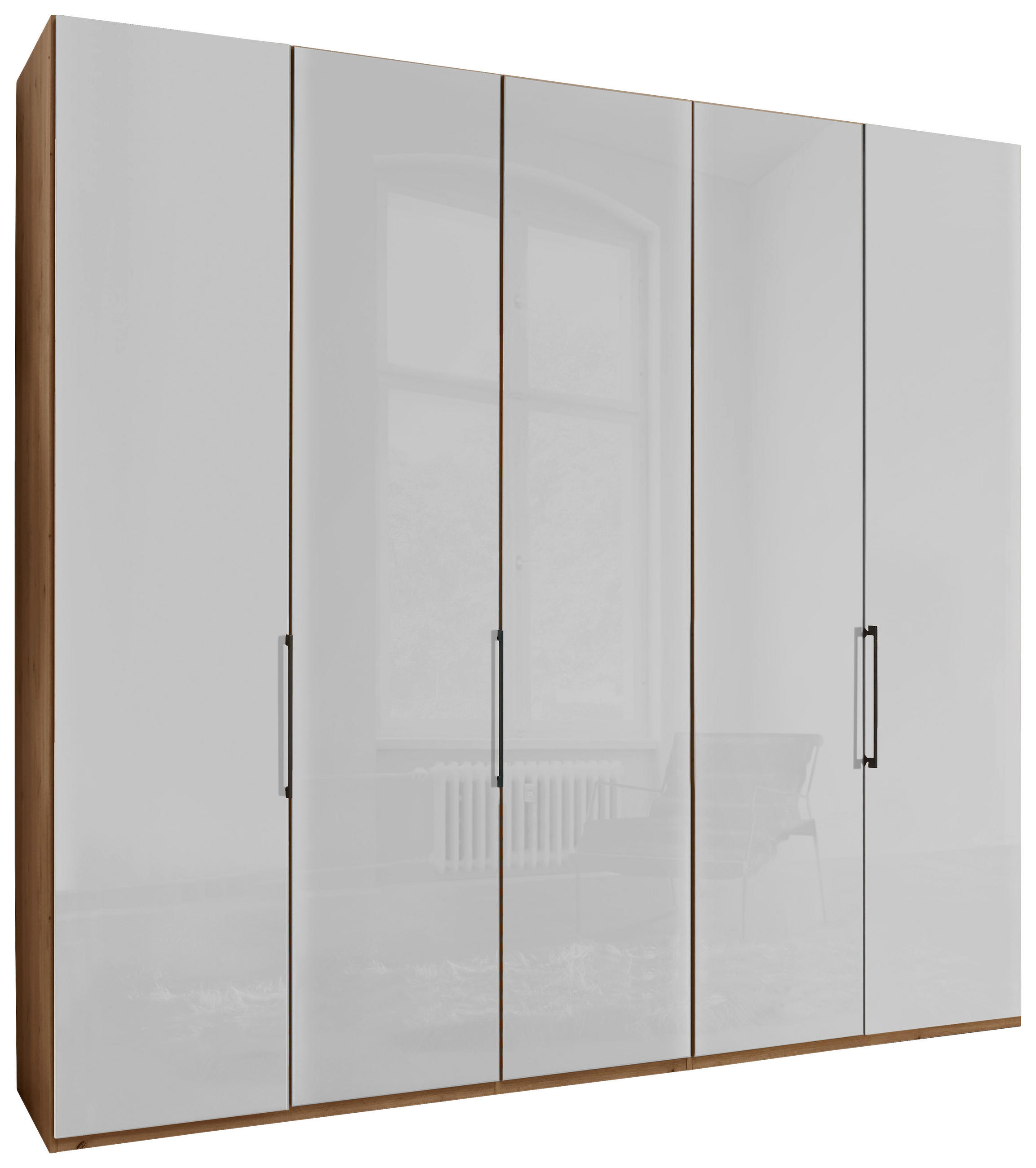 FALTTÜRENSCHRANK  in Weiß, Eiche Bianco  - Schieferfarben/Eiche Bianco, KONVENTIONELL, Glas/Holzwerkstoff (250/236/58cm) - Dieter Knoll