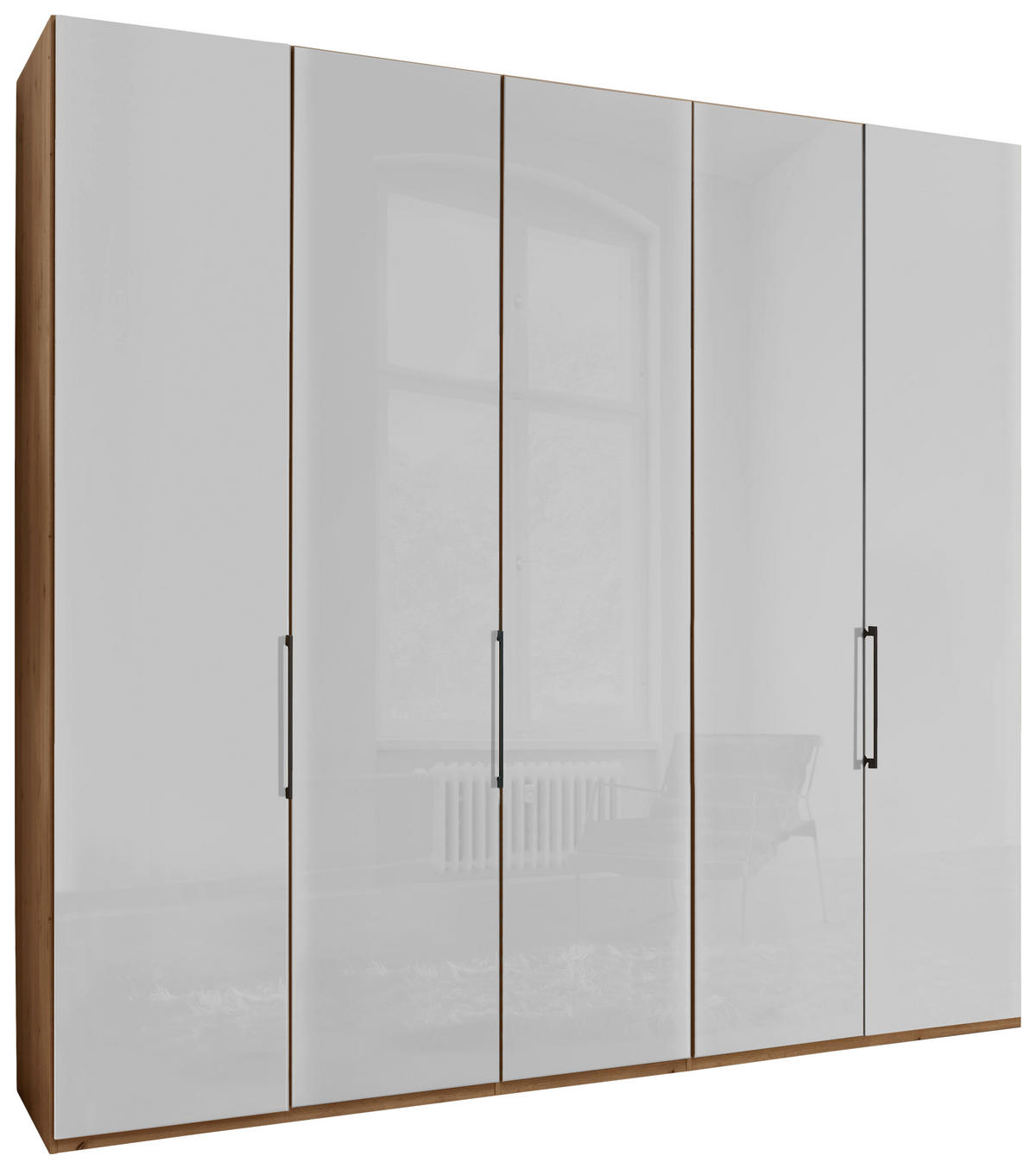 FALTTÜRENSCHRANK 250/236/58 cm 3-türig Weiß, Eiche Bianco  - Schieferfarben/Eiche Bianco, KONVENTIONELL, Glas/Holzwerkstoff (250/236/58cm) - Dieter Knoll