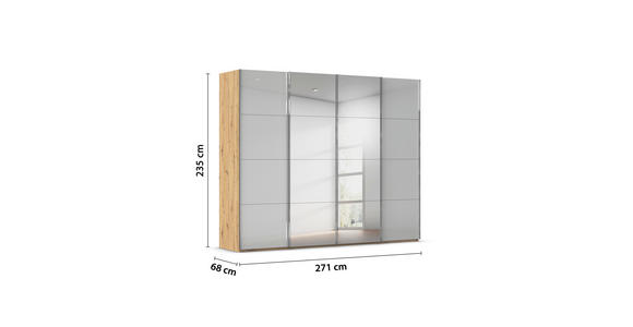 SCHWEBETÜRENSCHRANK 271/235/68 cm 4-türig Grau, Eiche Artisan - Chromfarben/Eiche Artisan, Design, Glas/Holzwerkstoff (271/235/68cm) - Novel