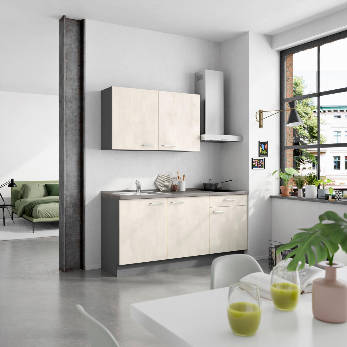 KÜCHENBLOCK 180 cm   in Weiß, Schieferfarben  - Schieferfarben/Edelstahlfarben, MODERN, Holzwerkstoff/Metall (180cm) - Nobilia