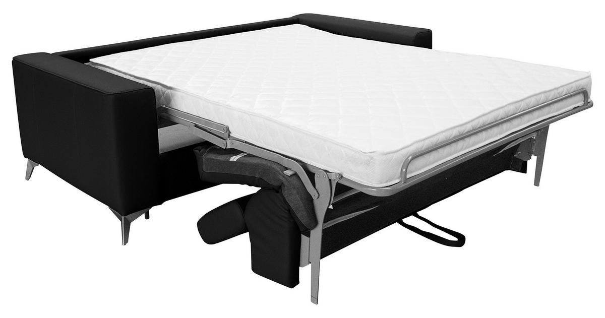 SCHLAFSOFA Schwarz Echtleder Lederlook  - Silberfarben/Schwarz, Design, Leder/Textil (206/95/101cm) - Livetastic