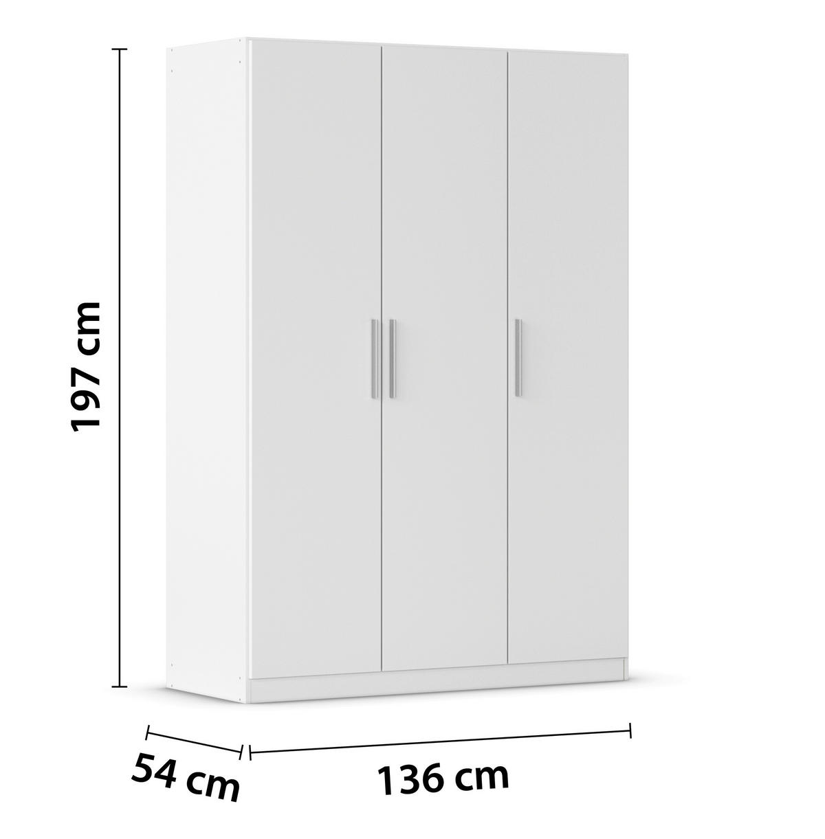 DREHTÜRENSCHRANK 136/197/54 cm,  in Weiß, 3-türig  - Alufarben/Weiß, KONVENTIONELL, Holzwerkstoff/Kunststoff (136/197/54cm) - home24