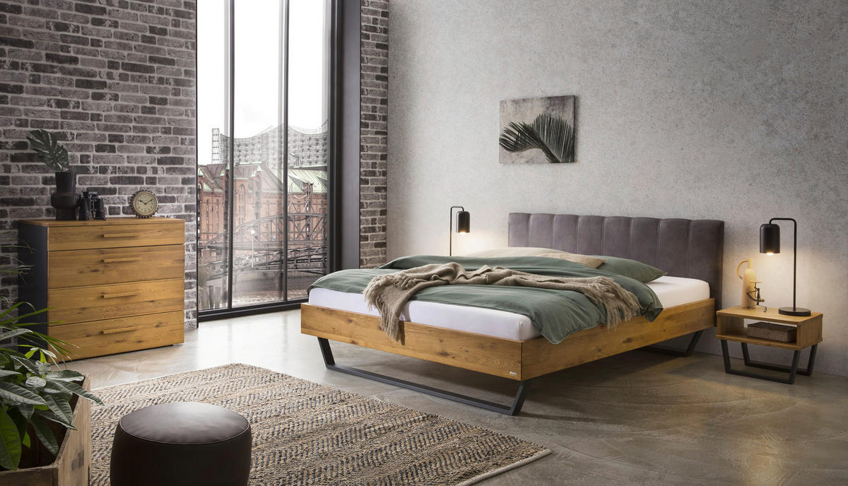 BETT 180/200 cm  in Anthrazit, Wildeiche  - Wildeiche/Anthrazit, KONVENTIONELL, Holz/Metall (180/200cm) - Hasena