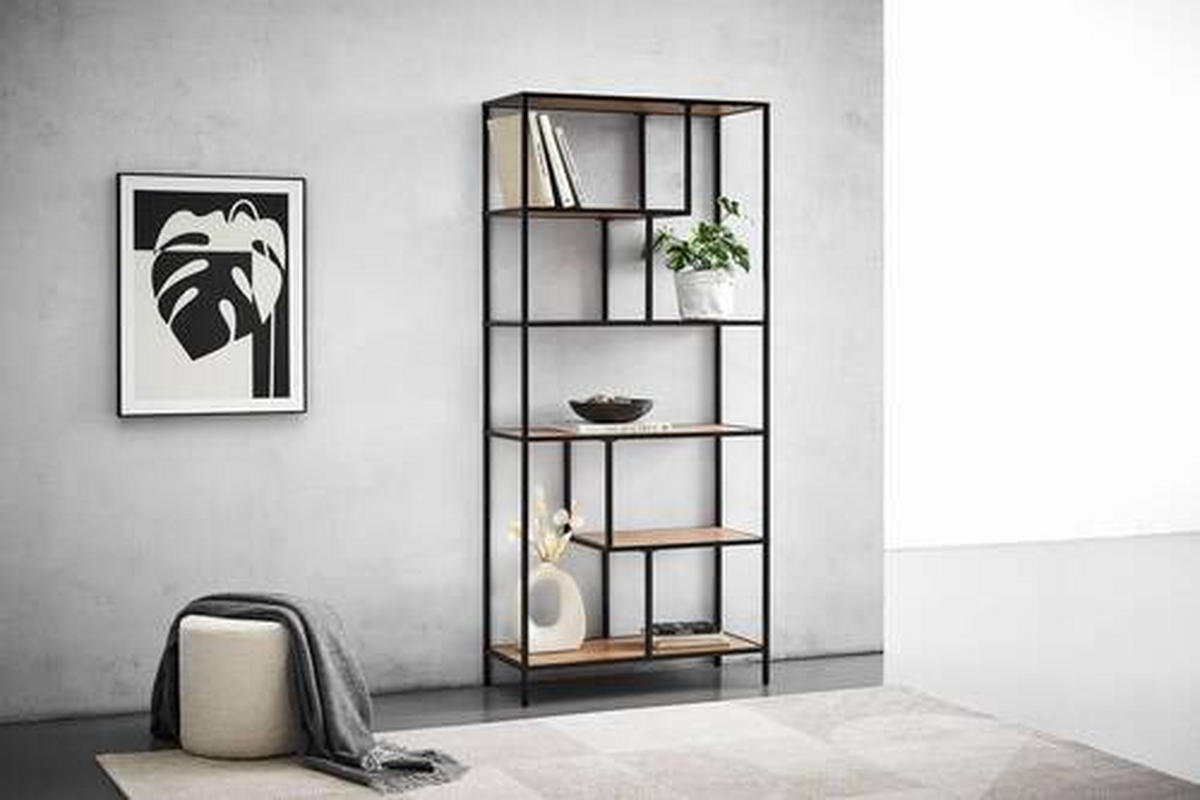 REGAL Schwarz, Eichefarben  - Eichefarben/Schwarz, Trend, Holzwerkstoff/Metall (77/185/33cm) - Xora