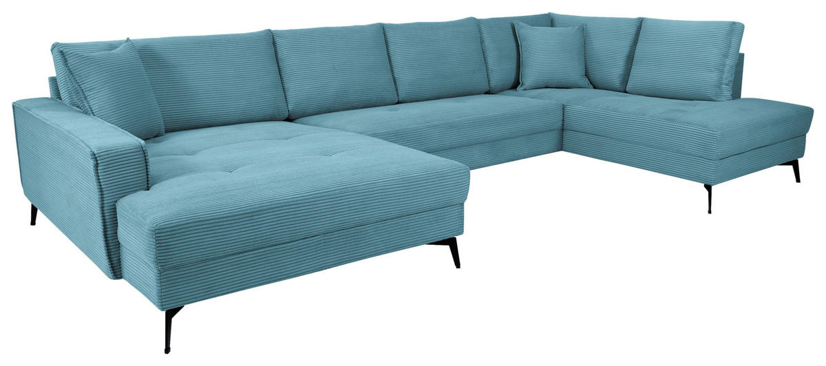 WOHNLANDSCHAFT ZERO Blau Cord  - Blau/Schwarz, Trend, Textil/Metall (173/362/195cm) - Livetastic