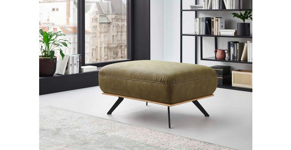 HOCKER Mikrofaser Grün - Beige/Schwarz, Design, Textil/Metall (90/45/68cm) - Voleo