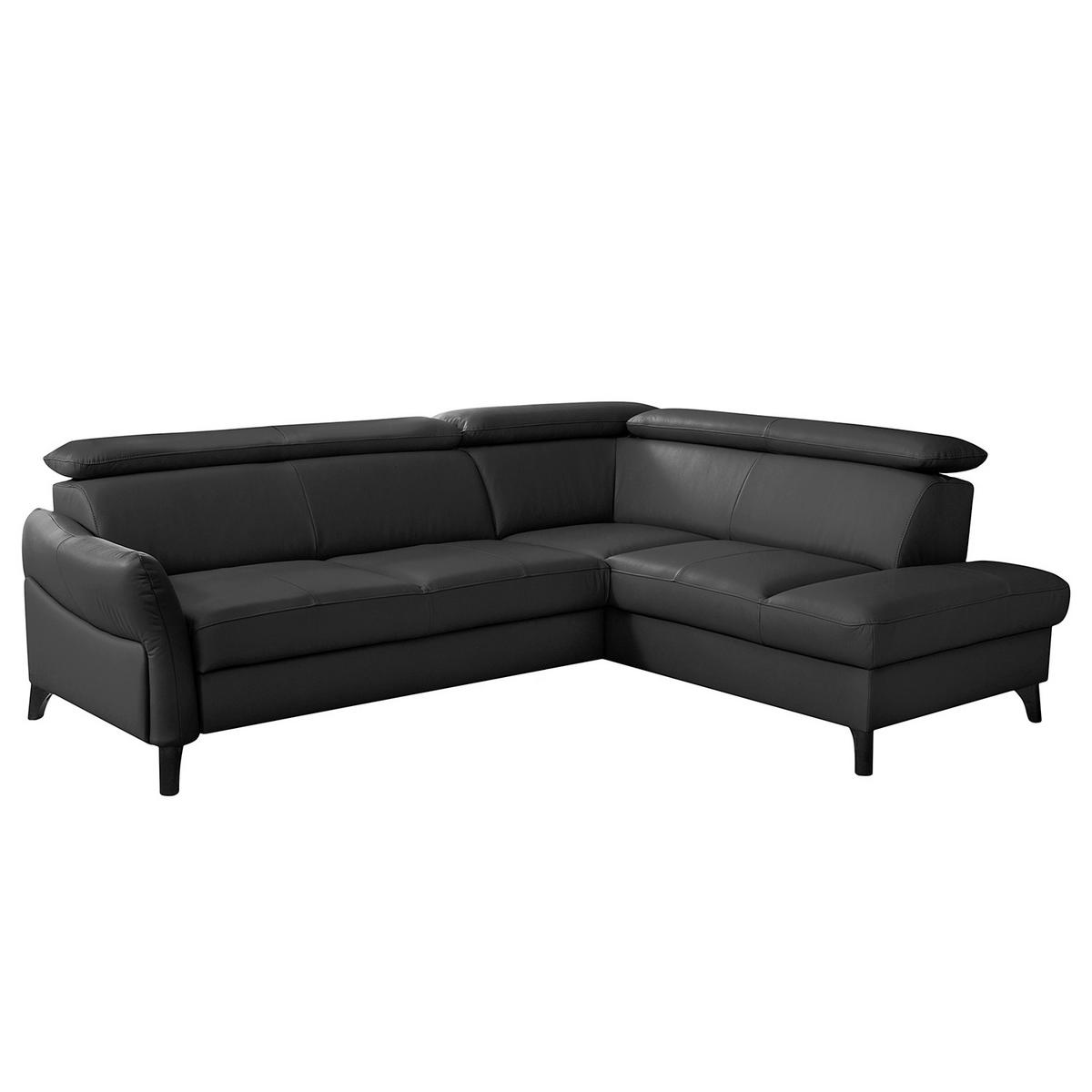 ECKSOFA Schwarz Echtleder Lederlook  - Schwarz, Design, Leder/Holz (244/199cm) - Livetastic