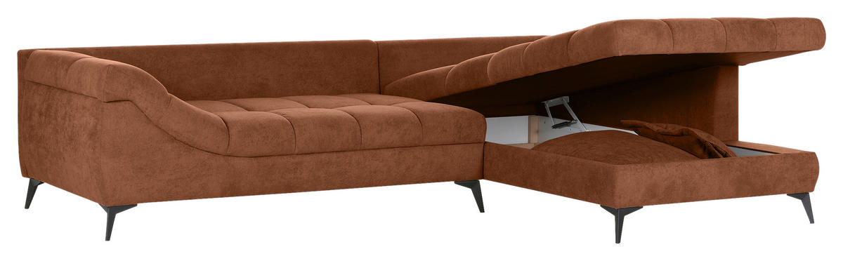 ECKSOFA in Flachgewebe Braun  307/224 cm  - Schwarz/Braun, Design, Textil/Metall (307/224cm) - Stylife
