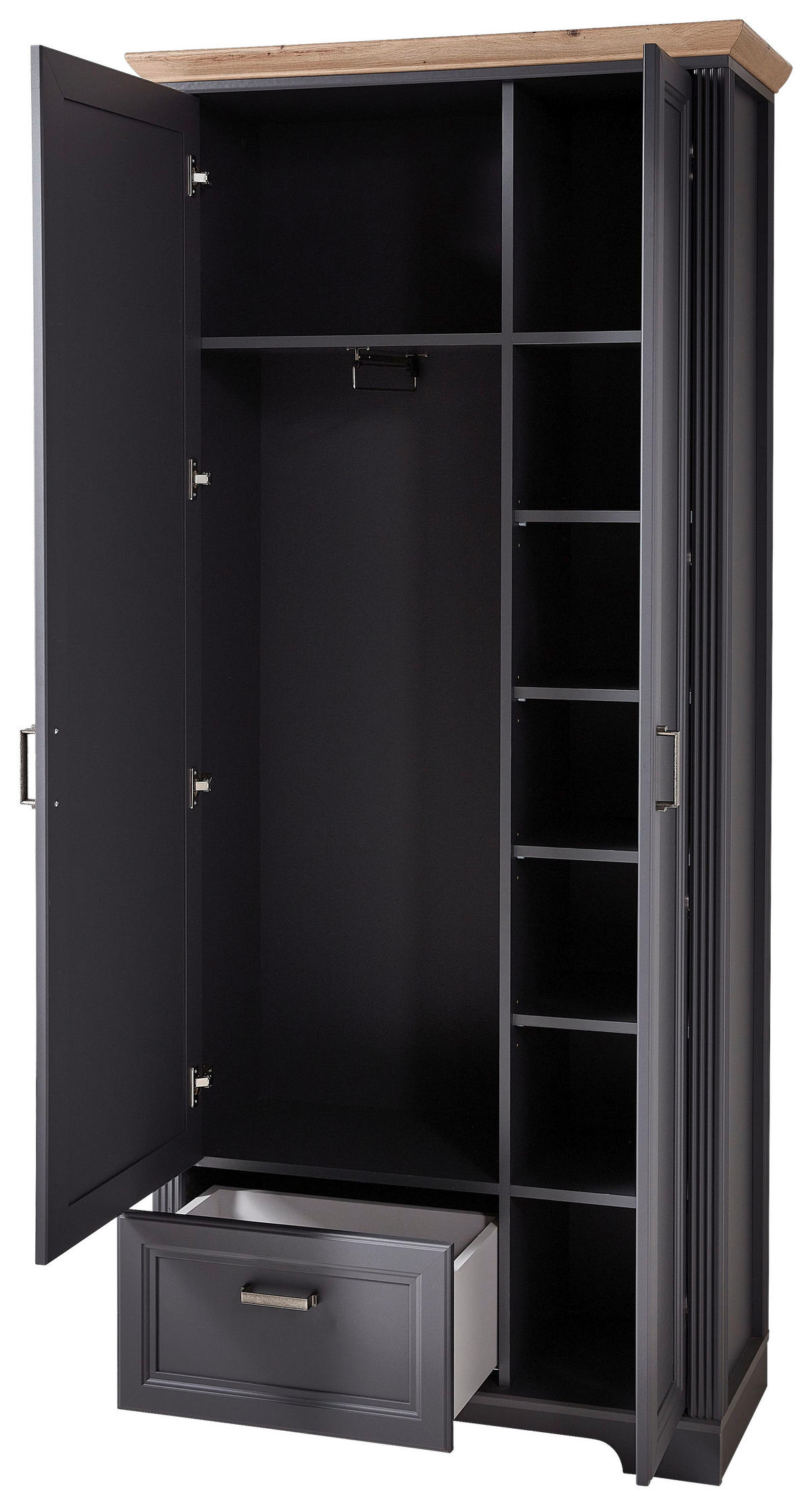 GARDEROBENSCHRANK  in 93/204/41 cm  - Graphitfarben, ROMANTIK / LANDHAUS, Glas/Holzwerkstoff (93/204/41cm) - Landscape