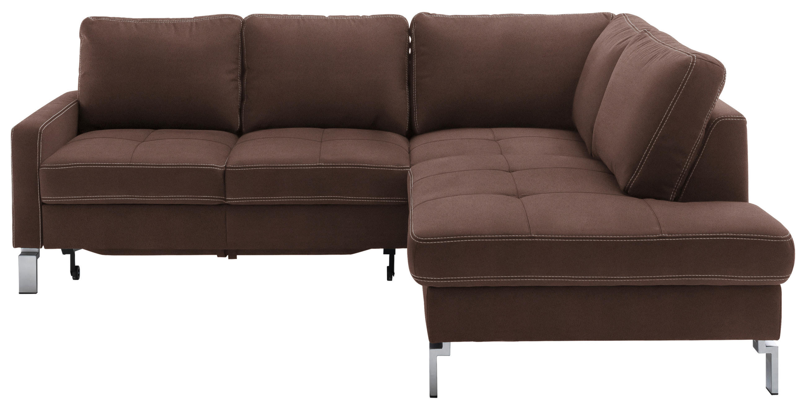 ECKSOFA in Mikrofaser Braun  - Chromfarben/Beige, Design, Textil/Metall (229/200cm) - Pure Home Lifestyle