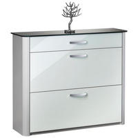 SCHUHSCHRANK Silberfarben, Weiß, Alufarben  - Chromfarben/Silberfarben, Design, Glas/Holzwerkstoff (117/97/35cm) - Moderano