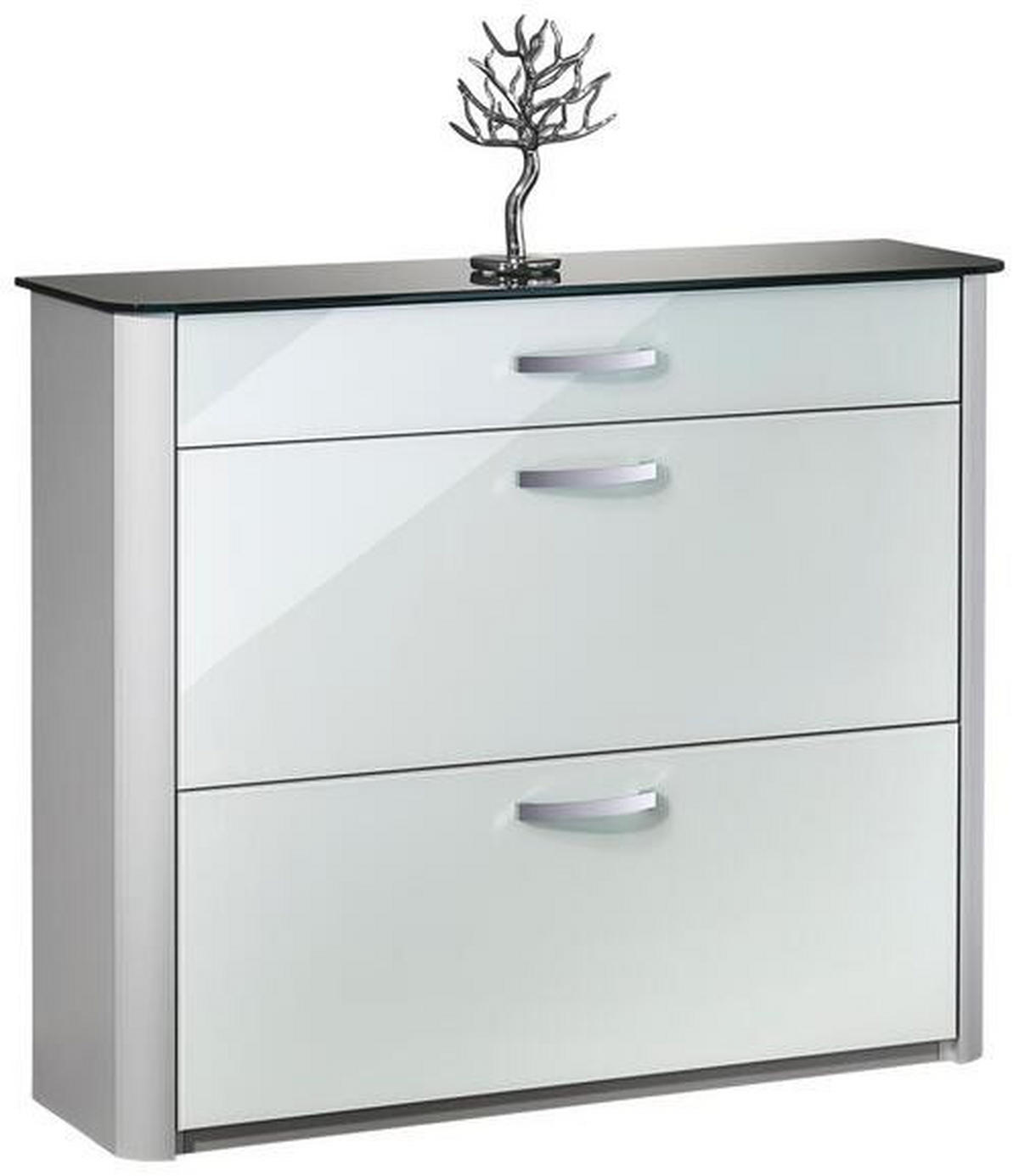 SCHUHSCHRANK Silberfarben, Weiß, Alufarben  - Chromfarben/Silberfarben, Design, Glas/Holzwerkstoff (117/97/35cm) - Moderano