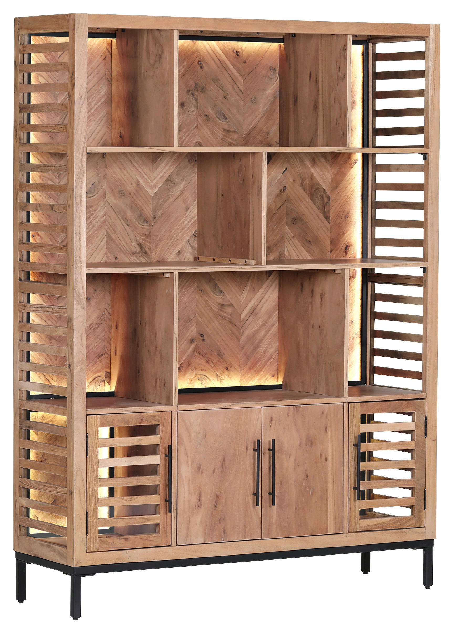 REGAL Akazie furniert, massiv Braun, Naturfarben, Schwarz, Akaziefarben  - Schwarz/Braun, LIFESTYLE, Glas/Holz (130/178/43cm) - Landscape