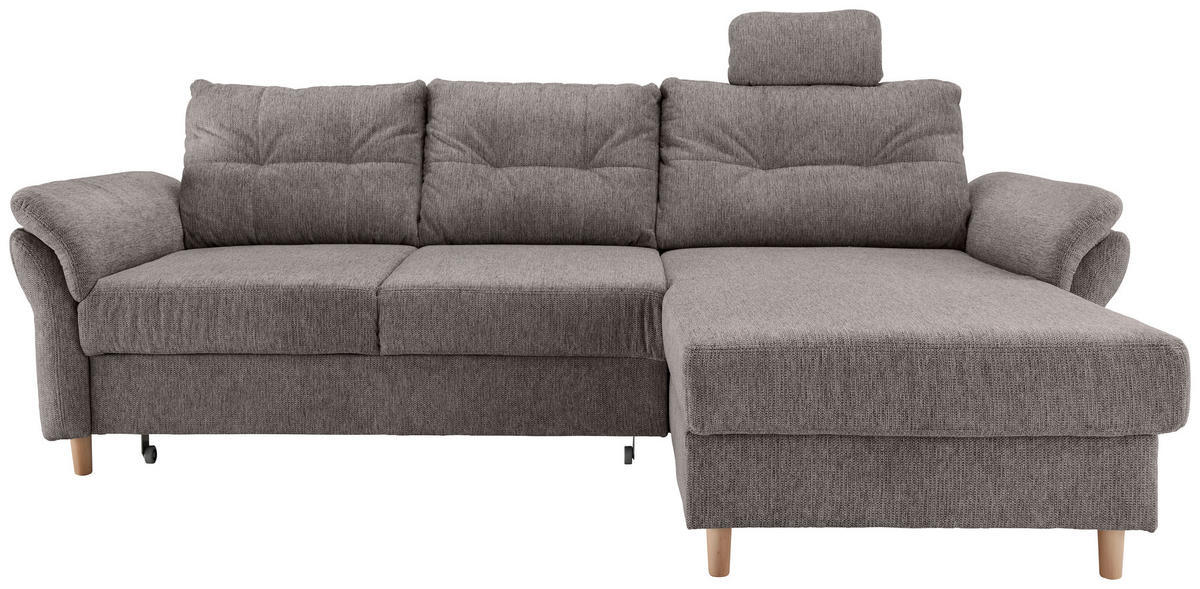 ECKSOFA in Chenille Graubraun  - Graubraun/Naturfarben, Modern, Holz/Textil (250/176cm) - Livetastic