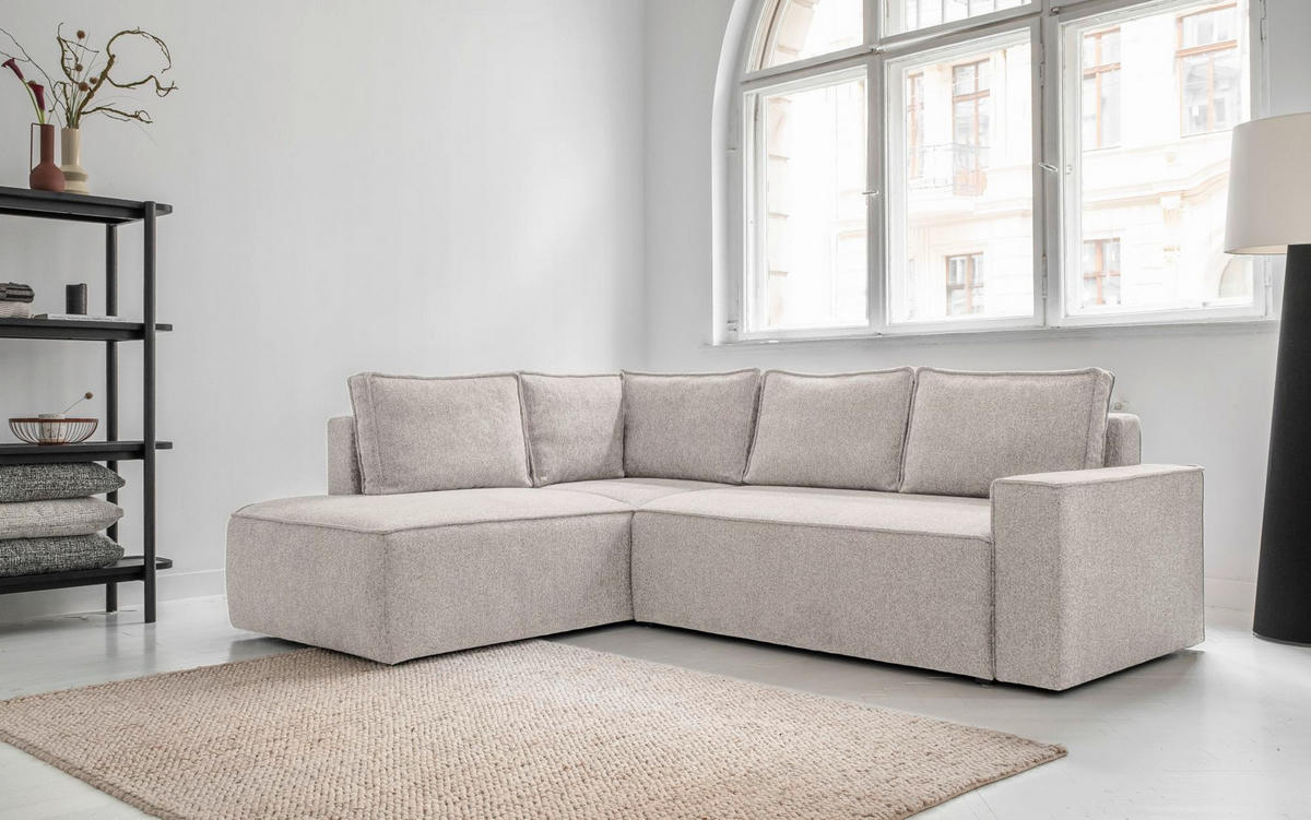 ECKSOFA in Beige  - Weiss/Beige, Design, Kunststoff/Textil (194/246cm) - MID.YOU