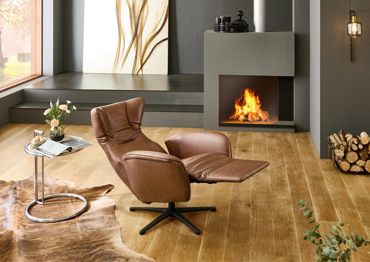 RELAXSESSEL Leder Beigebraun  - Beigebraun/Schwarz, Design, Leder/Metall (75/106/86cm) - Valdera