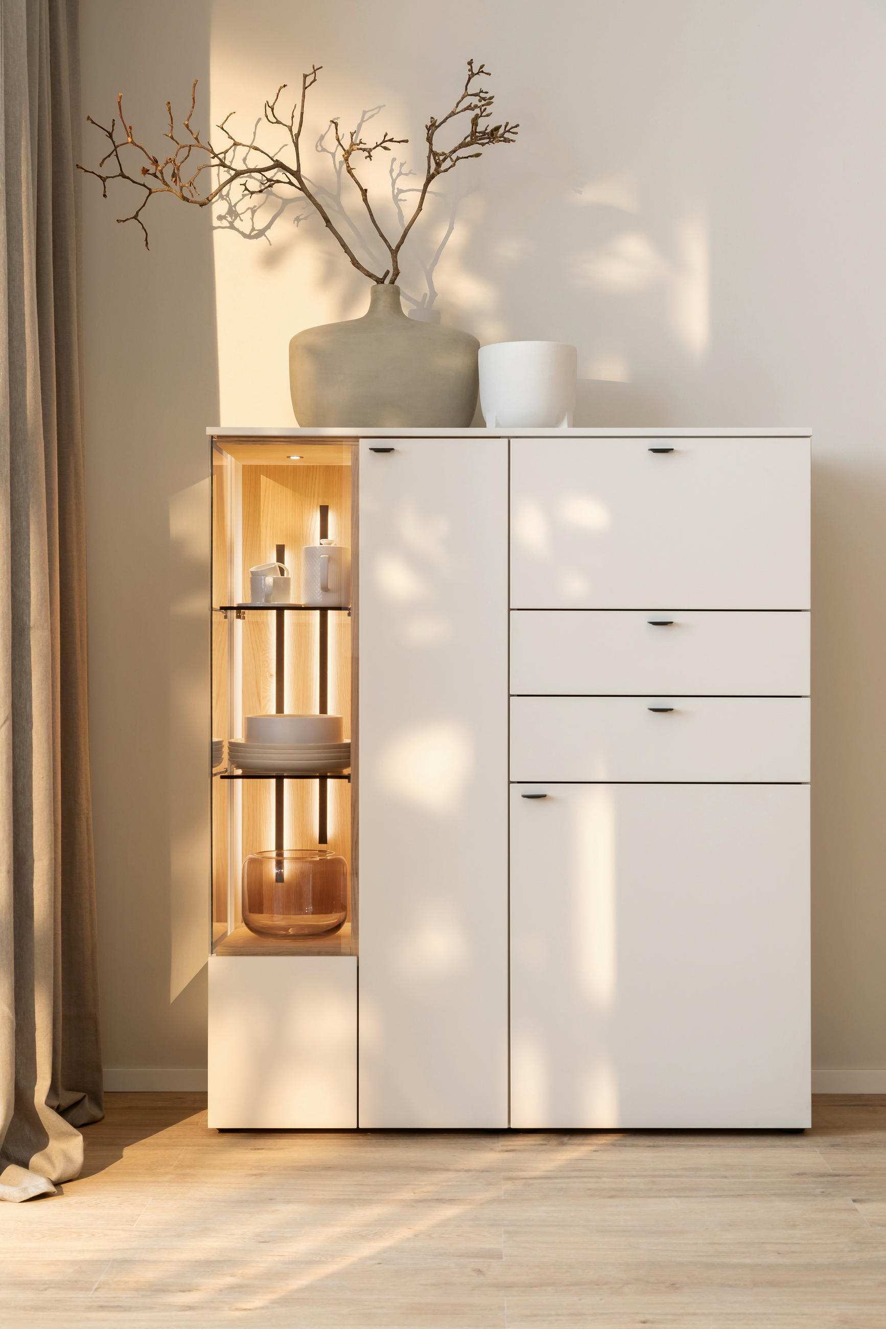 HIGHBOARD Weiß, Wildeiche  120/140/43 cm  - Wildeiche/Anthrazit, Design, Glas/Holz (120/140/43cm) - Venjakob