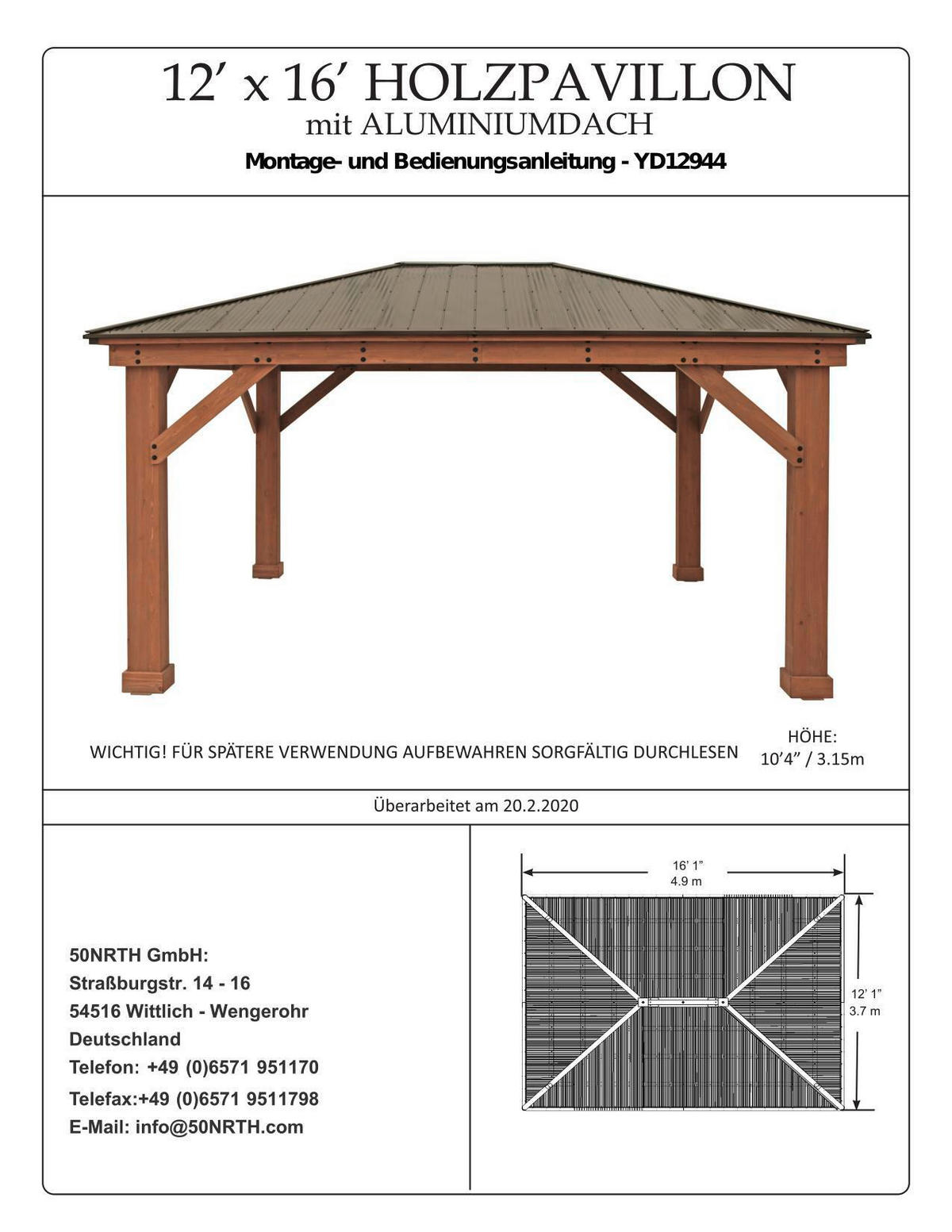 PAVILLON 490/315/371 cm   - Bronzefarben/Mokka, Basics, Holz/Metall (490/315/371cm)
