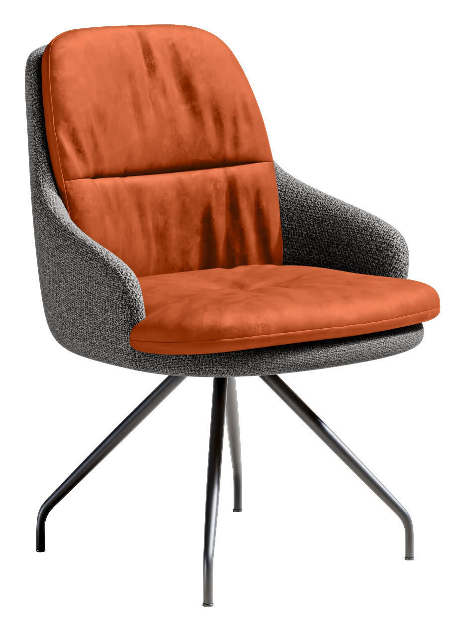ARMLEHNSTUHL  Beinauswahl, Sitzfläche 360° drehbar, Stoff-/Lederauswahl Velours  Grau, Kupferfarben  - Schwarz/Grau, Design, Textil/Metall (60/86/66cm) - Dieter Knoll