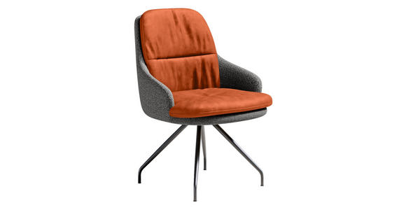 ARMLEHNSTUHL  Beinauswahl, Sitzfläche 360° drehbar, Stoff-/Lederauswahl Velours  Kupferfarben, Grau  - Schwarz/Grau, Design, Textil/Metall (60/86/66cm) - Dieter Knoll