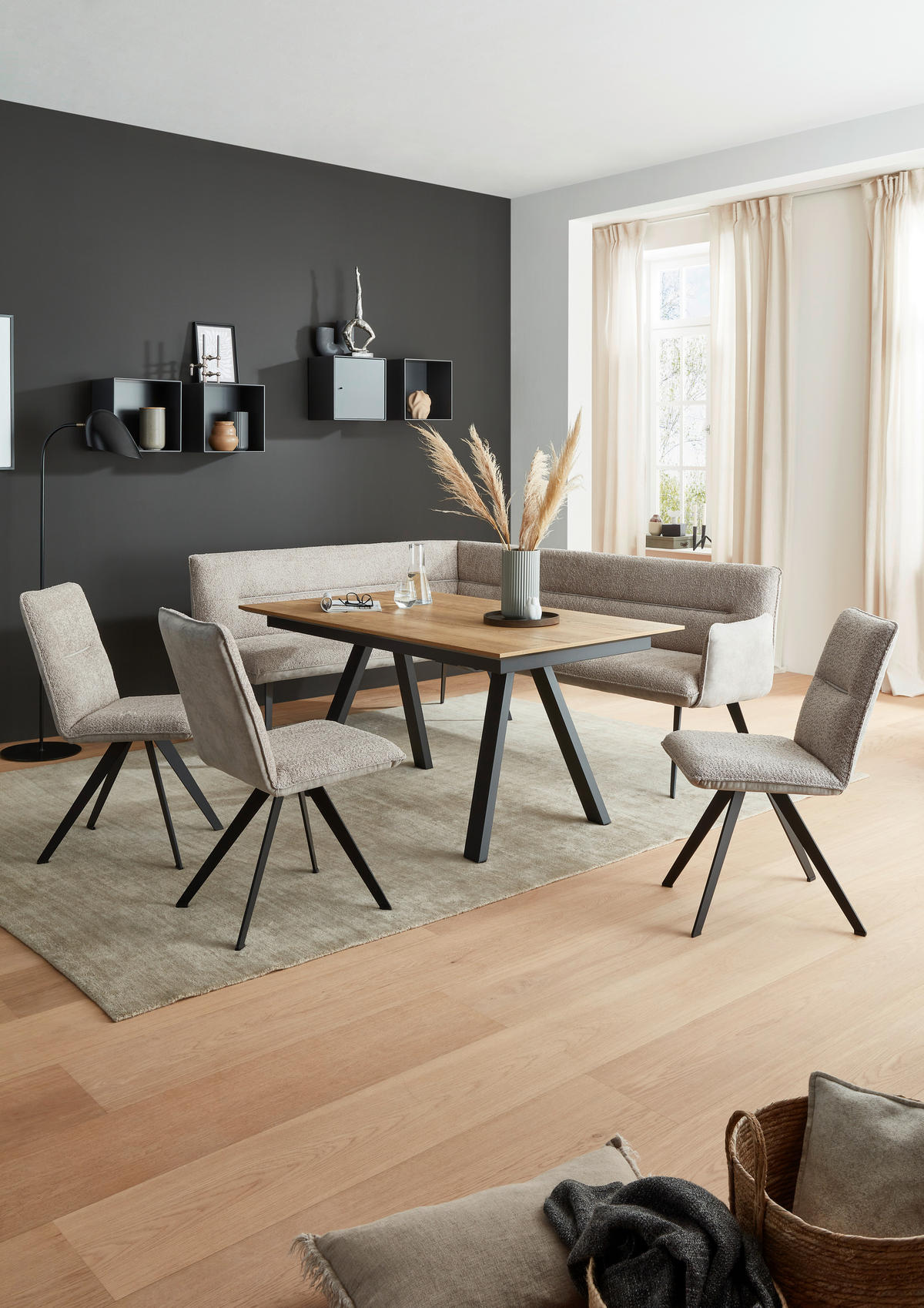 ESSTISCH rechteckig Anthrazit, Eichefarben  - Eichefarben/Anthrazit, Design, Holzwerkstoff/Metall (160/90/75cm) - Venjakob