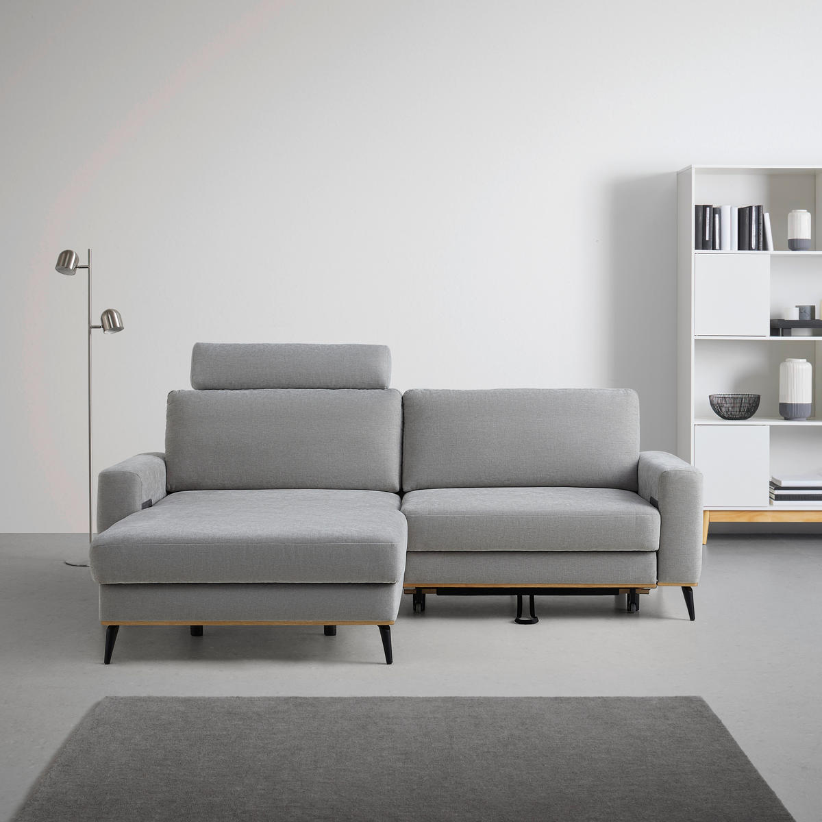 ECKSOFA Chenille Hellgrau  - Hellgrau/Schwarz, Konventionell, Holz/Textil (167/87/234cm) - MID.YOU