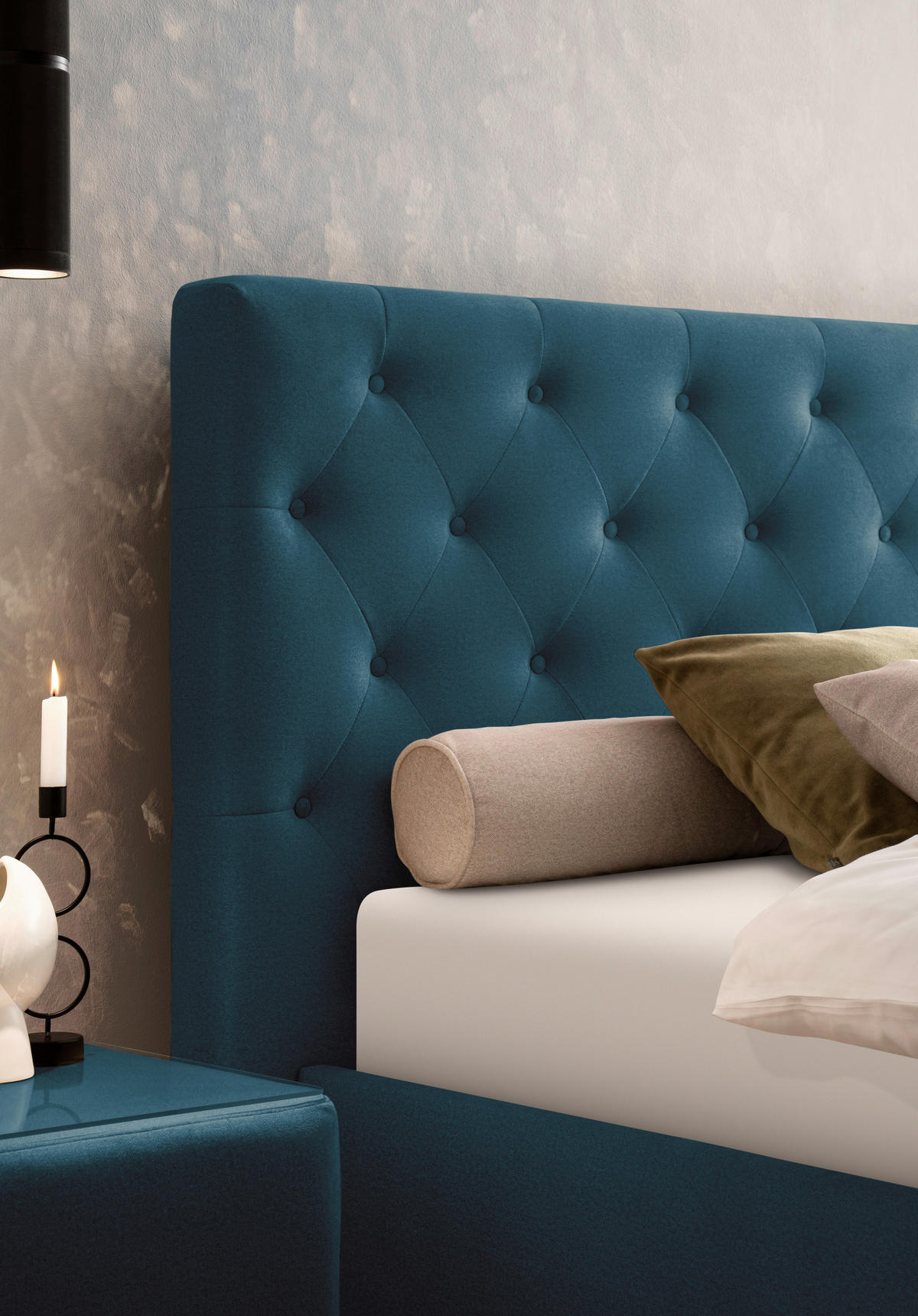 POLSTERBETT 180/200 cm  in Blau  - Blau/Birkefarben, Konventionell, Holz/Textil (180/200cm) - Novel
