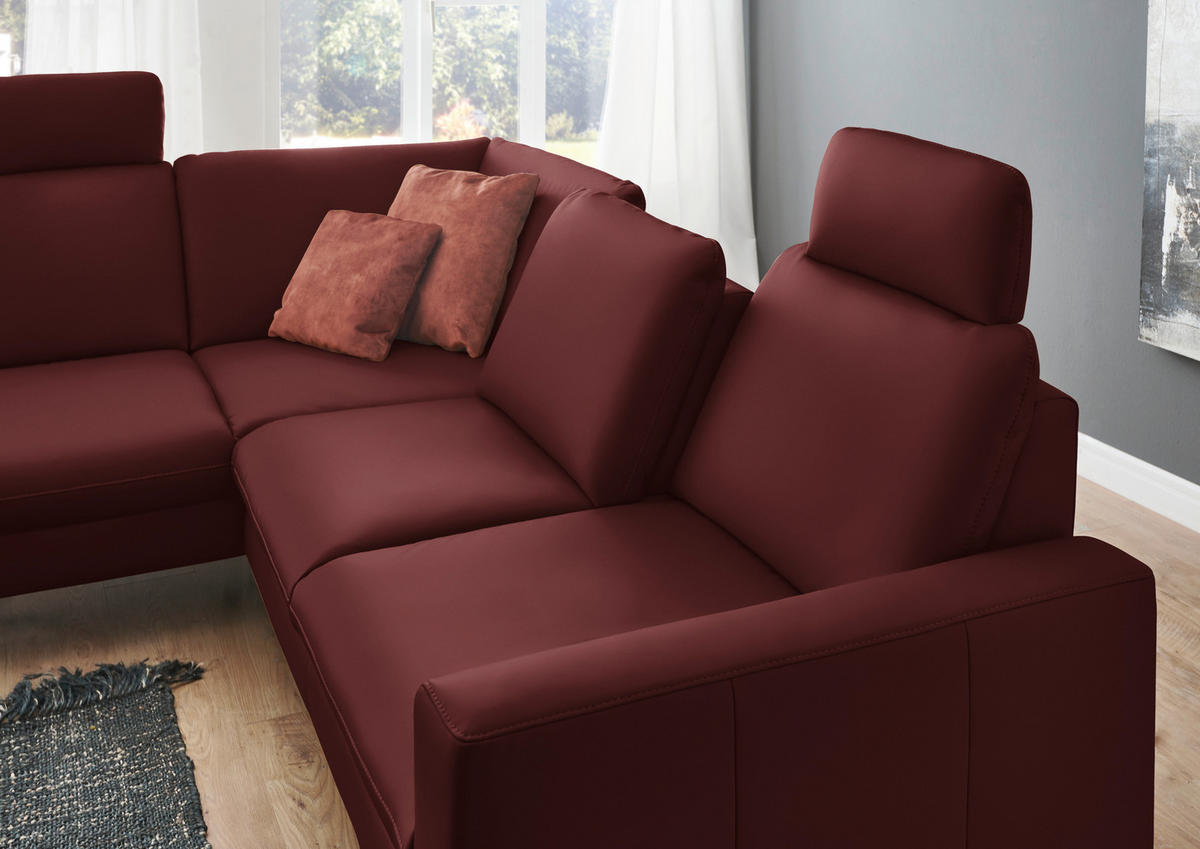 ECKSOFA in Echtleder Brombeere  - Brombeere/Schwarz, Design, Leder/Metall (194/250cm) - Beldomo Premium
