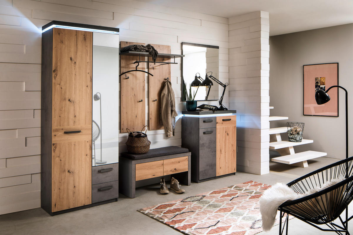 SCHUHSCHRANK 75/99/38 cm  - Eichefarben/Anthrazit, Design, Holzwerkstoff/Metall (75/99/38cm) - Voleo