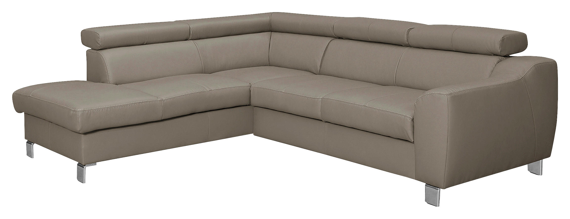 ECKSOFA in Lederlook Echtleder Taupe  - Taupe/Chromfarben, Design, Leder/Textil (208/245cm) - Livetastic