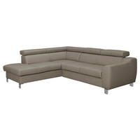 ECKSOFA Taupe Echtleder Lederlook  - Taupe/Chromfarben, Design, Leder/Textil (208/245cm) - Livetastic