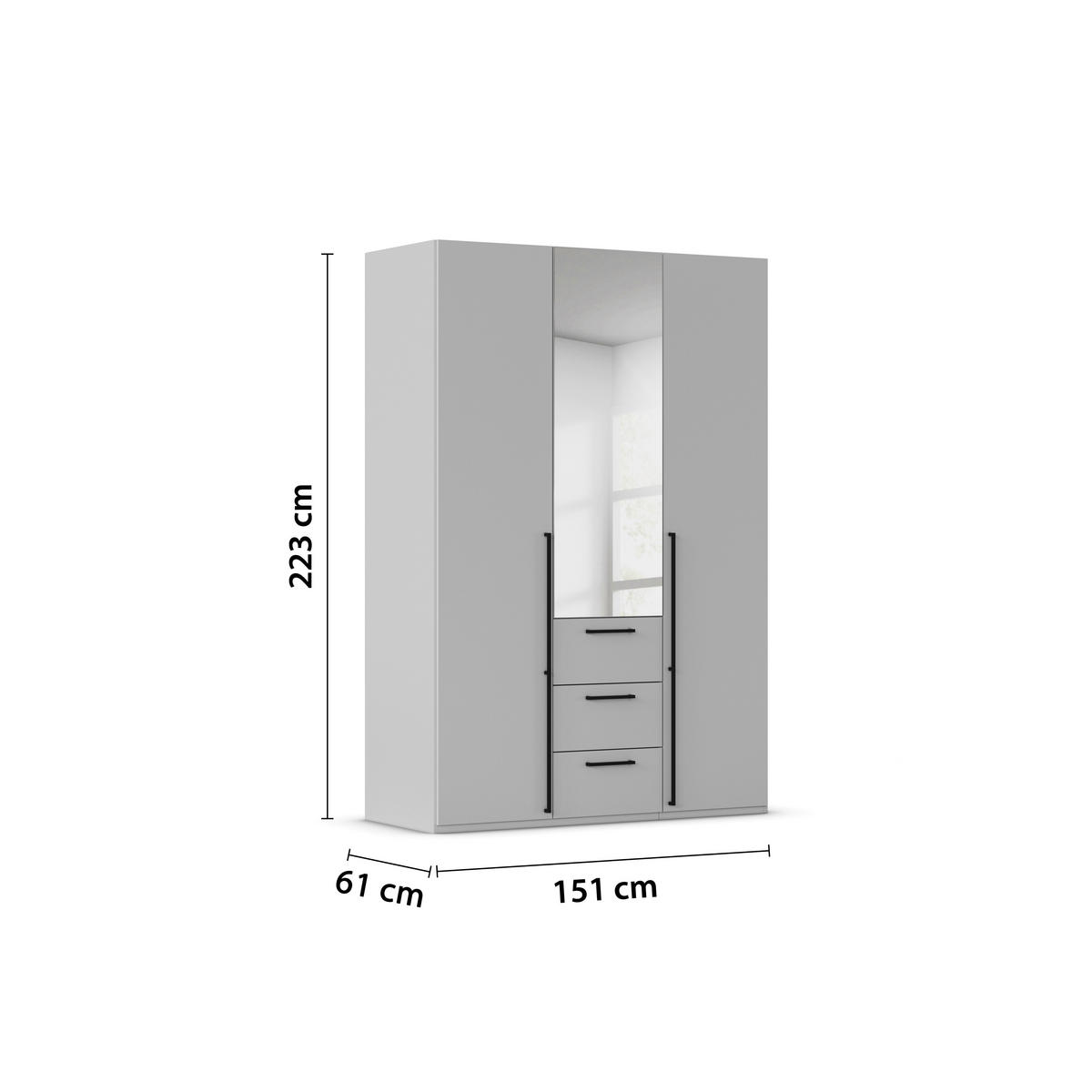 DREHTÜRENSCHRANK 151/223/61 cm,  in Graphitfarben, 3-türig  - Chromfarben/Schwarz, Basics, Glas/Holzwerkstoff (151/223/61cm) - Novel