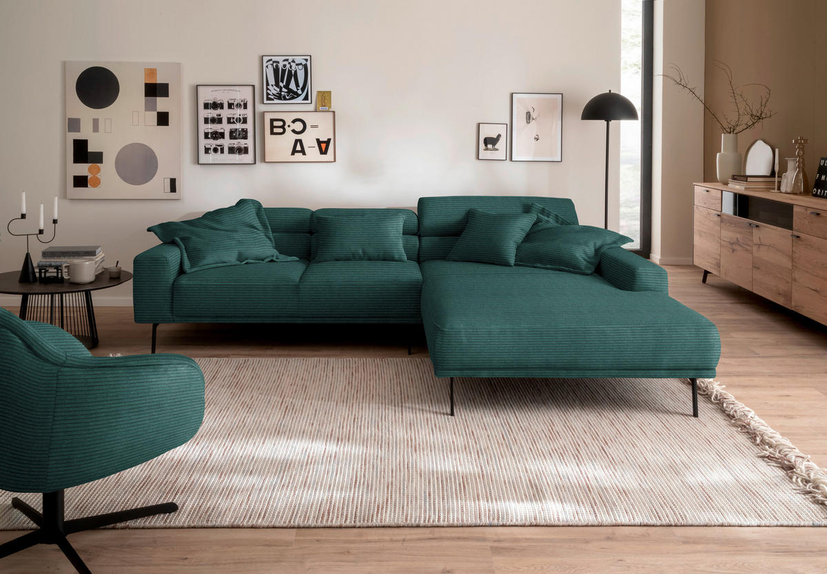ECKSOFA Cord Waldgrün  - Waldgrün/Schwarz, Design, Textil/Metall (293/215-217cm) - Schöner Wohnen