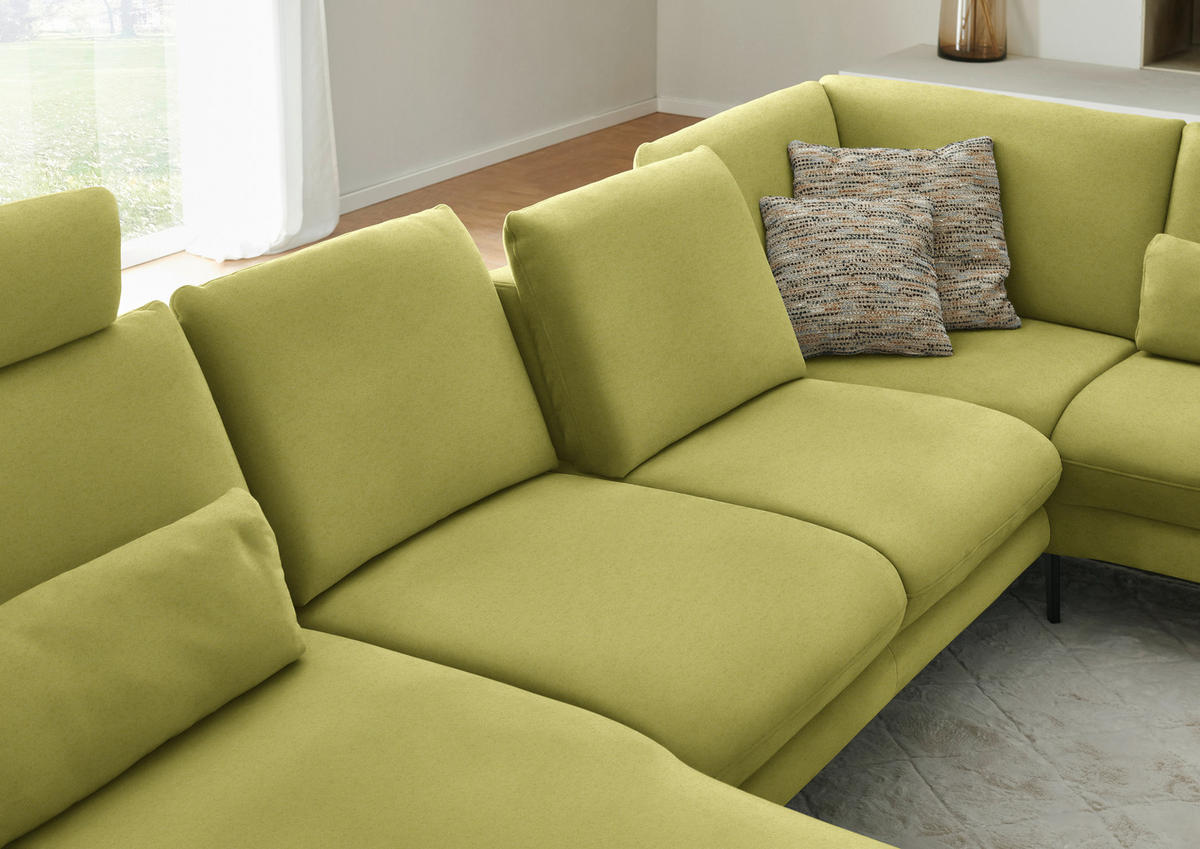 WOHNLANDSCHAFT Chenille, Flachgewebe Hellgrün  - Schwarz/Hellgrün, Design, Textil/Metall (180/344/208cm) - Dieter Knoll