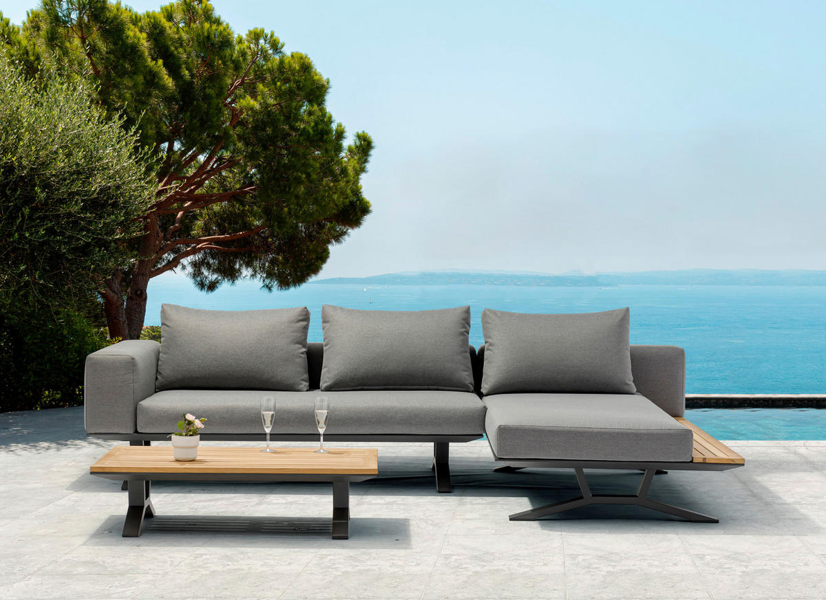 LOUNGEGARNITUR Teakholz massiv Aluminium  - Anthrazit/Naturfarben, Design, Holz/Textil (172/97/25cm) - Amatio