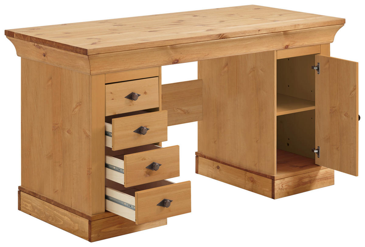 SCHREIBTISCH 143/65/77 cm  in Laugenfarbig  - Laugenfarbig/Kupferfarben, ROMANTIK / LANDHAUS, Holz/Metall (143/65/77cm) - Boxxx