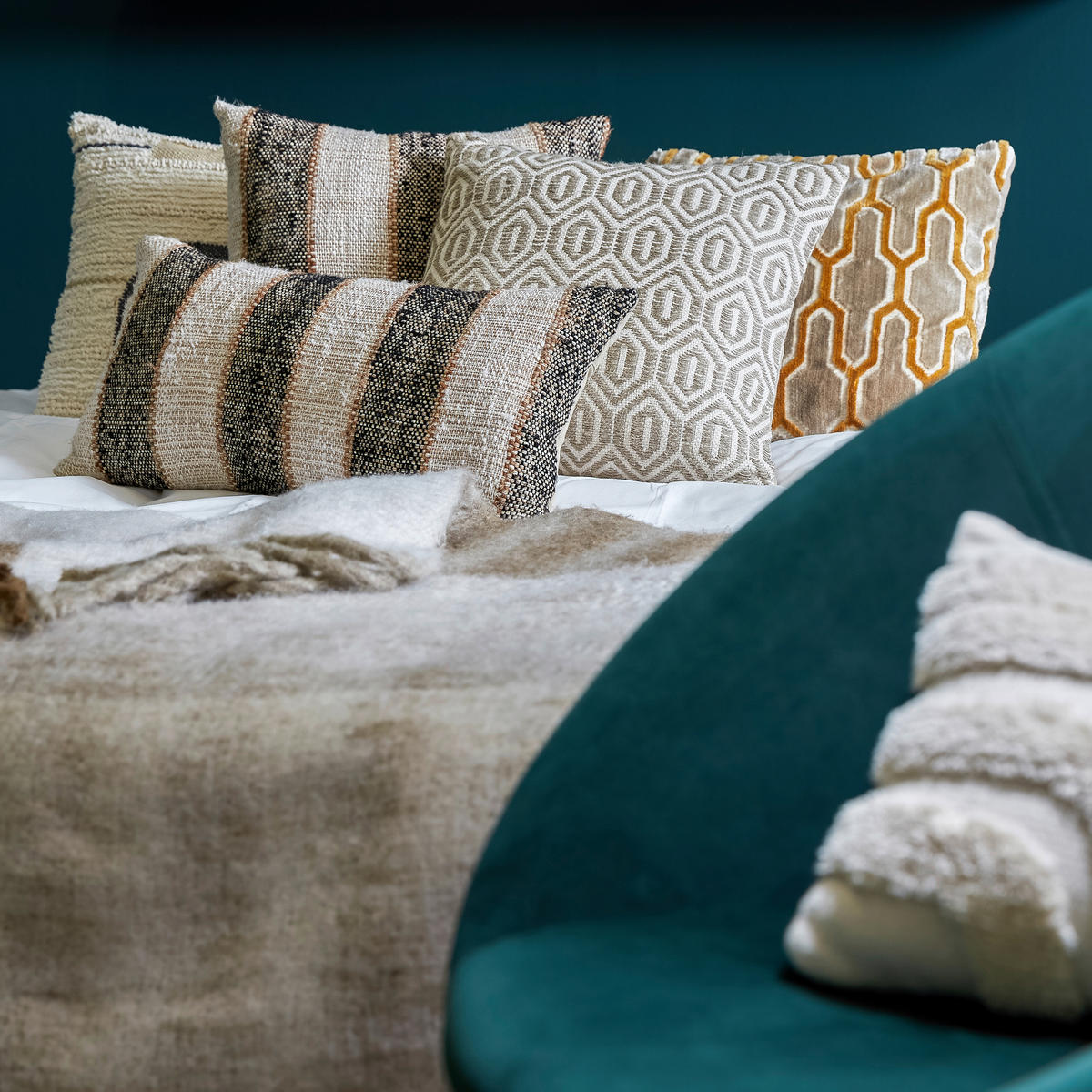 ZIERKISSEN  45/45 cm   - Sandfarben/Gelb, LIFESTYLE, Textil (45/45cm) - Light & Living