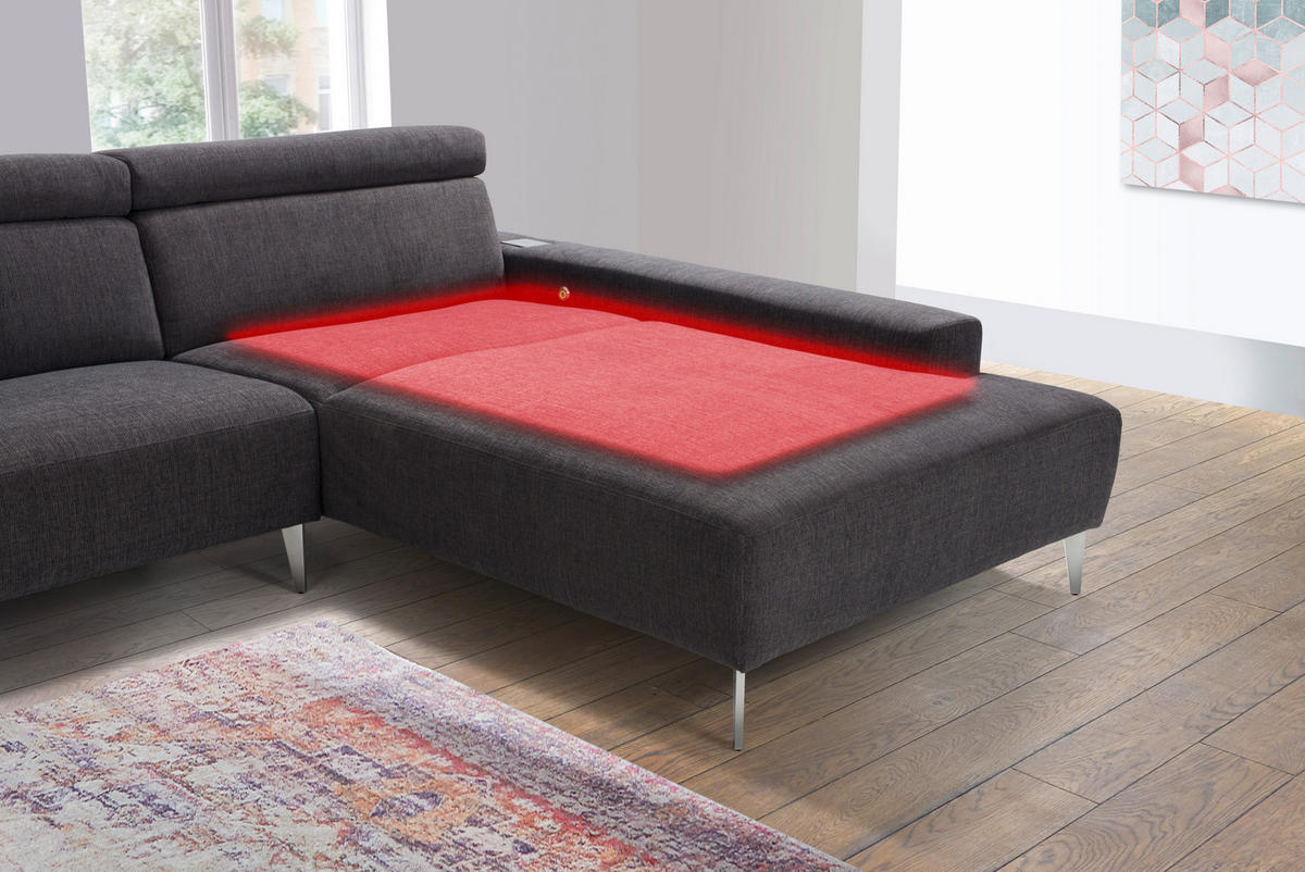ECKSOFA Braun Webstoff  - Alufarben/Braun, Design, Textil/Metall (205/308cm) - Sedda