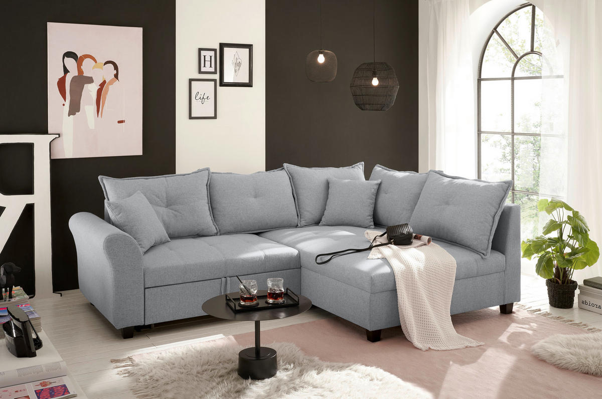 ECKSOFA in Webstoff Grau  - Schwarz/Grau, Modern, Kunststoff/Textil (252/175cm) - Livetastic