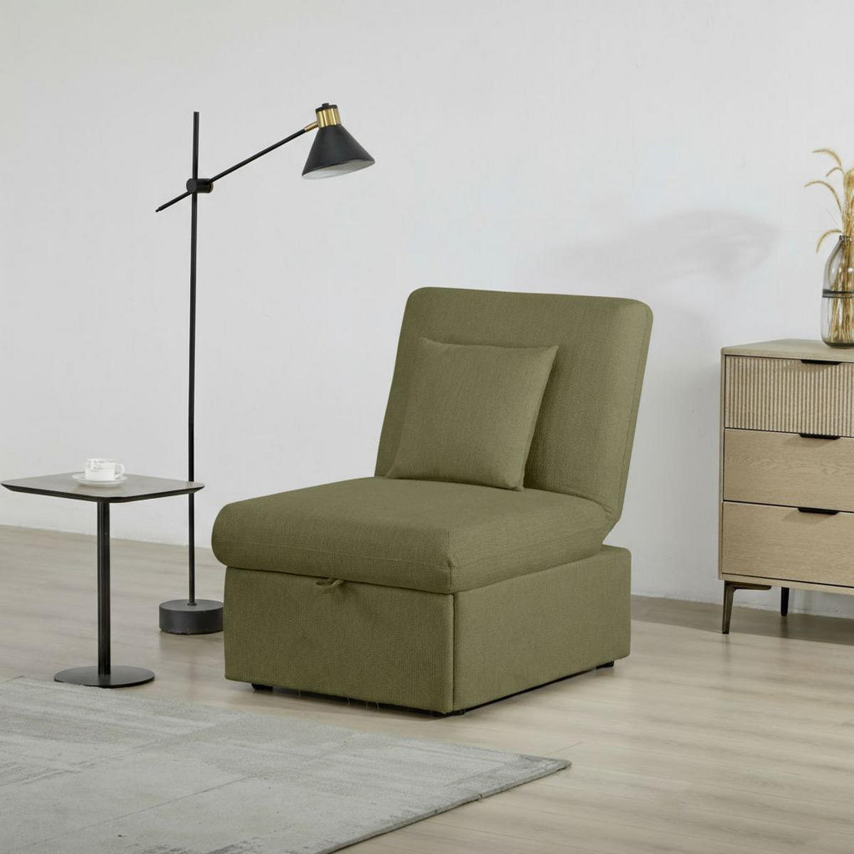 SCHLAFSESSEL in Samt Olivgrün  - Schwarz/Olivgrün, Design, Holz/Kunststoff (70/95/97cm) - Livetastic