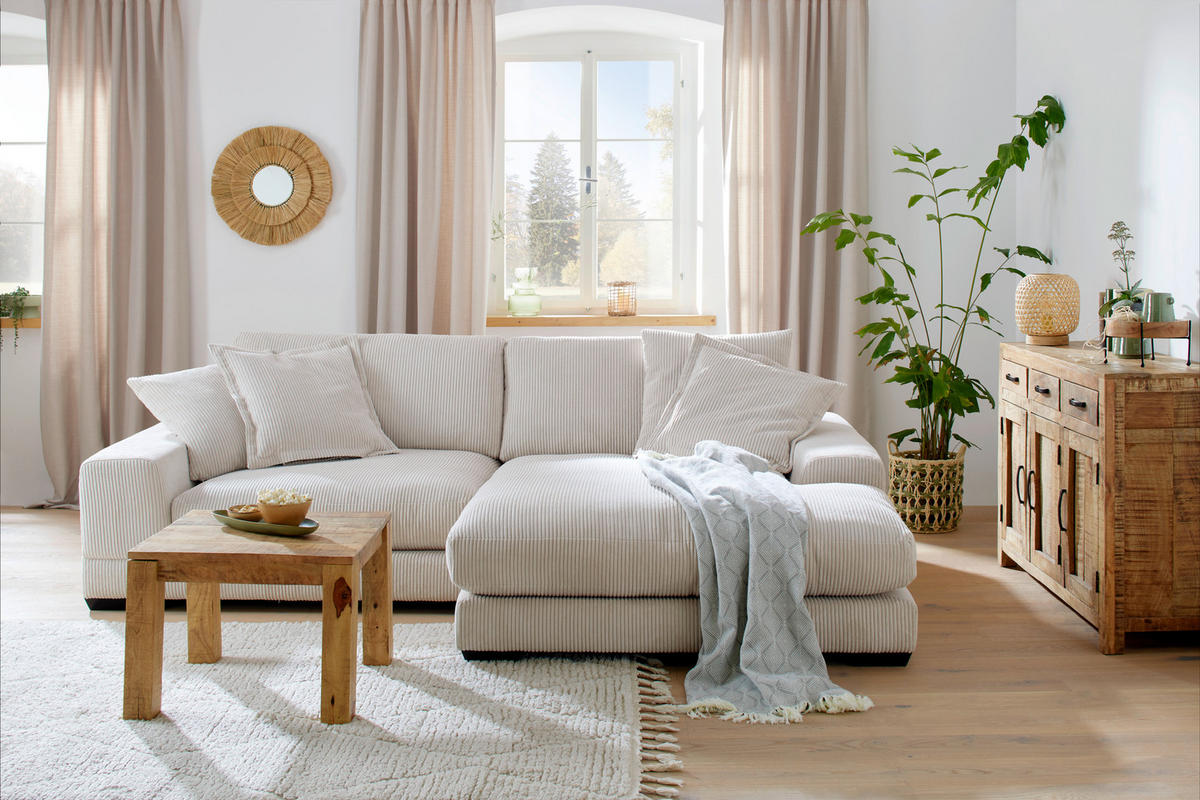 HÖRNSOFFA i manchester beige  - beige/vit, Romantik / Lanthus, trä/textil (280/190cm) - MID.YOU