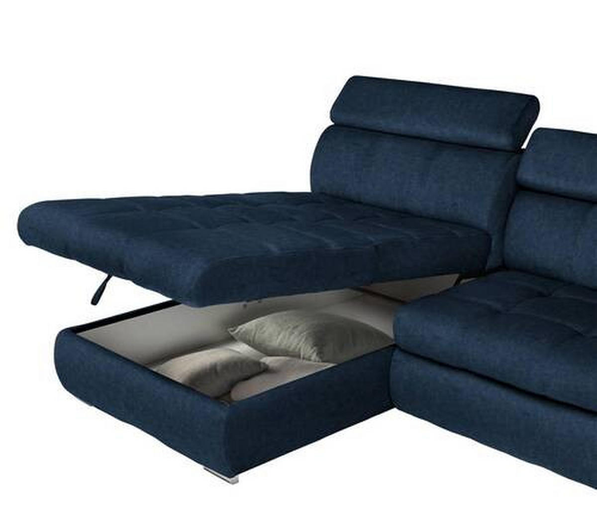 ECKSOFA in Velours Dunkelblau  - Chromfarben/Dunkelblau, Design, Kunststoff/Textil (173/276cm) - Stylife