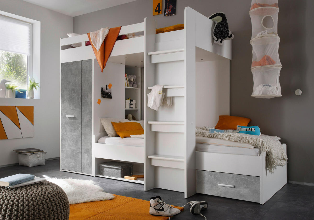 KREVET NA KAT  bijela, svijetlo siva   - bijela/svijetlo siva, Moderno, drvni materijal (90/200cm) - MID.YOU