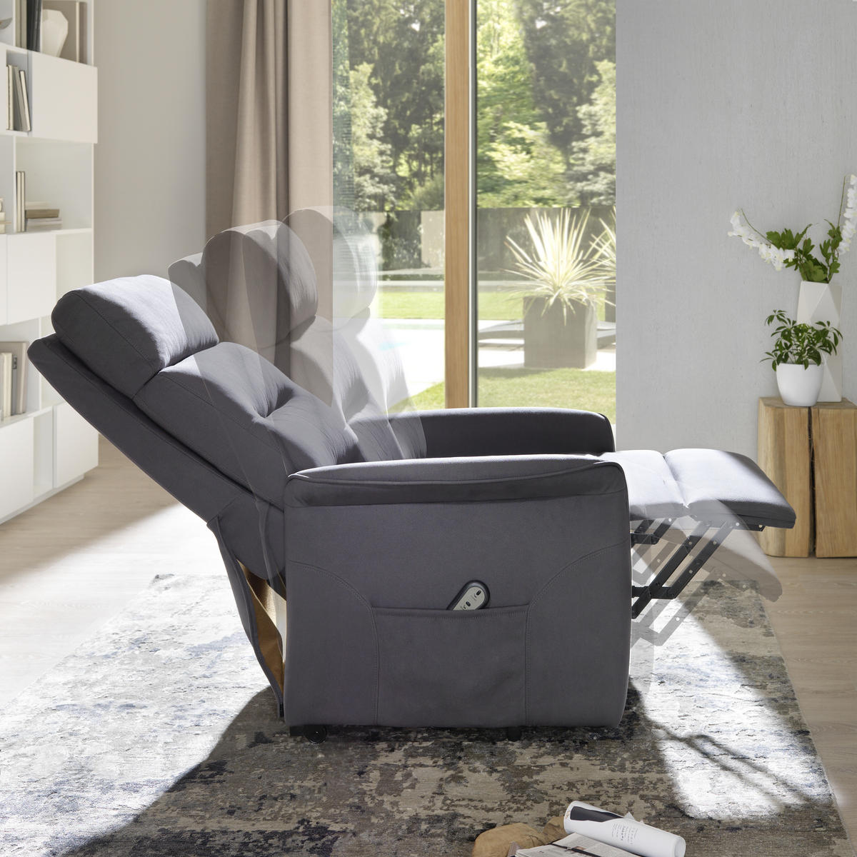 RECLINERFÅTÖLJ i mikrofiber grå  - svart/grå, Klassisk, textil (76/106/82-158cm) - Cantus
